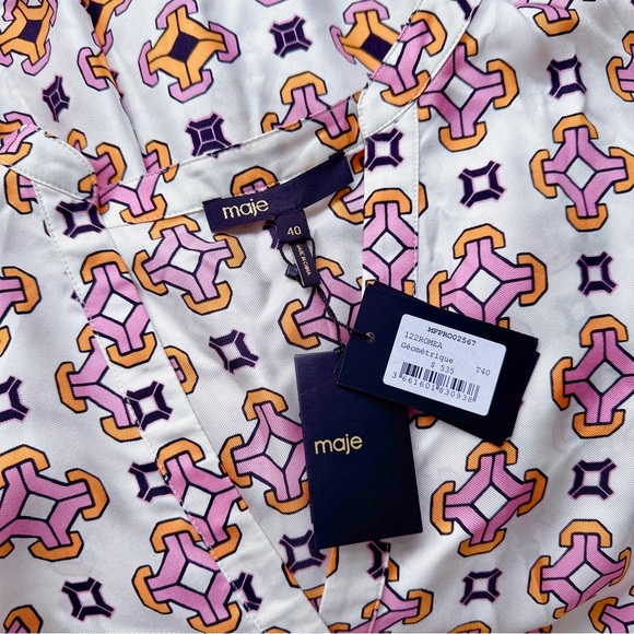 Maje 100% Silk Romea Geometric Printed Mini Dress NWT - Picture 14 of 15